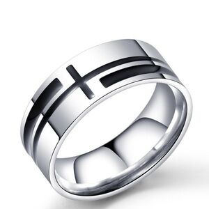 Silver stainless steel and Black Ring Size 10